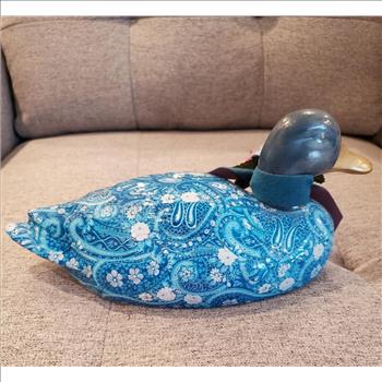 VTG Blue Floral Paper Mache Ceramic Duck
