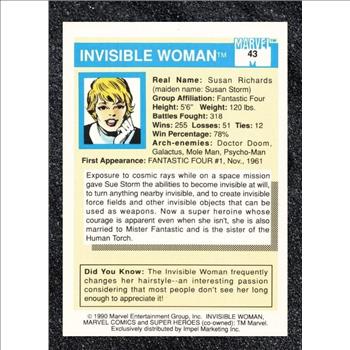 1990 Impel Marvel Universe Series 1 Trading Card Invisible Woman #43