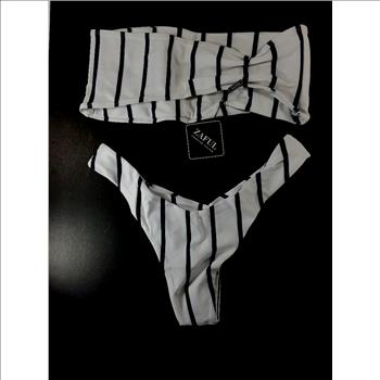NWT High Cut Bandeau Stripes Bikini Set - White Size L