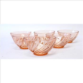 Vintage Pink Depression Glass Fruit/Salad Bowl Set of 6