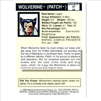 1990 Marvel Universe SERIES 1 Wolverine #37 Card