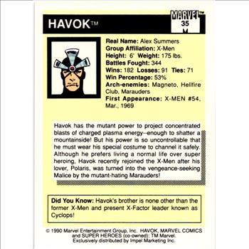 1990 Marvel Universe SERIES 1 Havok #35 Card
