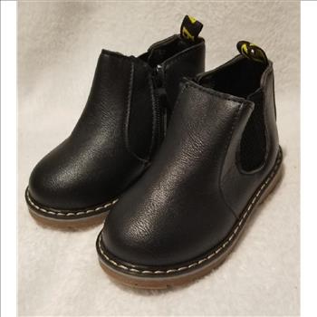 Kids PU Leather Black Side Zipper Boots Size - US5.5 (2-3T Boys/Girls)