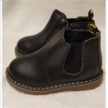 Kids PU Leather Black Side Zipper Boots Size - US5.5 (2-3T Boys/Girls)