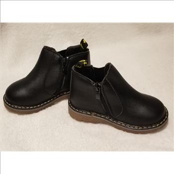 Kids PU Leather Black Side Zipper Boots Size - US5.5 (2-3T Boys/Girls)