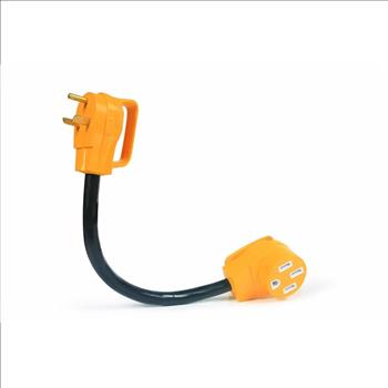 Camco RV Dogbone Electrical Adapter With PowerGrip Handle, 15 Amp Male to 30 Amp