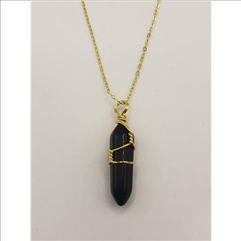 Wire Wrapped Black Obsidian Pendulum Pendant Necklace 