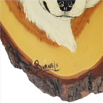 Vintage US Signed Burns 11 Wolf Head Hand Painted Wood Wall Plaque