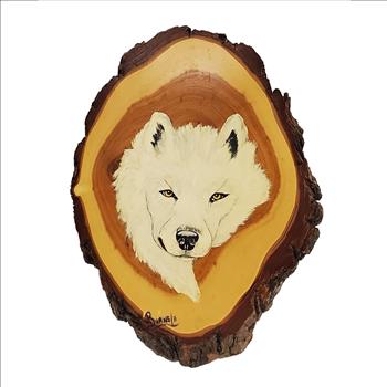 Vintage US Signed Burns 11 Wolf Head Hand Painted Wood Wall Plaque