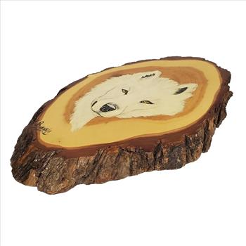 Vintage US Signed Burns 11 Wolf Head Hand Painted Wood Wall Plaque