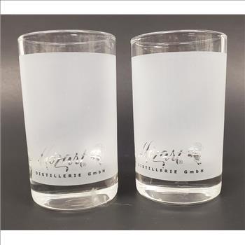 2 Vintage Austria Mozart Distillerie Shot Glass With Frosted Design and Logo