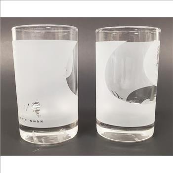 2 Vintage Austria Mozart Distillerie Shot Glass With Frosted Design and Logo