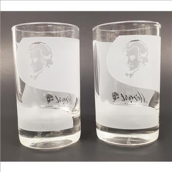 2 Vintage Austria Mozart Distillerie Shot Glass With Frosted Design and Logo