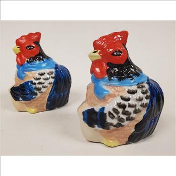 Hand Crafted & Painted Ceramic Rooster Salt & Pepper Shakers