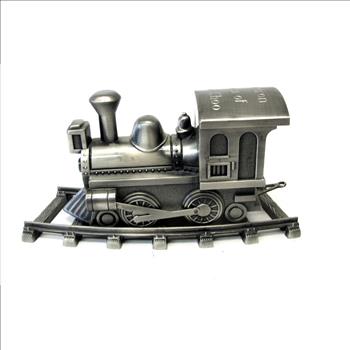 Pewter Train Coin Bank with Track