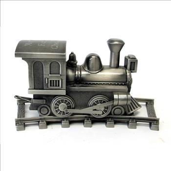 Pewter Train Coin Bank with Track