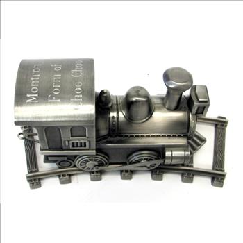 Pewter Train Coin Bank with Track