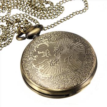 Vintage Looking Bronze Roman Numerals Steampunk Quartz Necklace Chain Pocket Watch