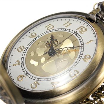 Vintage Looking Bronze Roman Numerals Steampunk Quartz Necklace Chain Pocket Watch