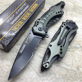 Tac-Force Grey Handle Hunting Outdoor Camping Can Opener Pocket Knife
