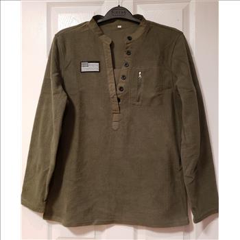 Men's Patriotic V-Neck Army Green Fleece Sweatshirt Sz Large