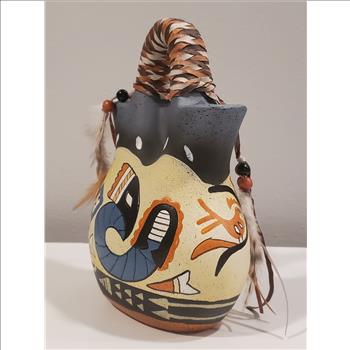 Native American Hand Painted Feather Decor Double Spout Ceramic Wedding Vase