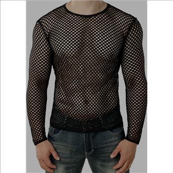 NWT Men's Long Sleeve Mesh Fishnet Fitted Muscle Top Sz Large
