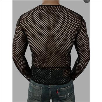 NWT Men's Long Sleeve Mesh Fishnet Fitted Muscle Top Sz Large