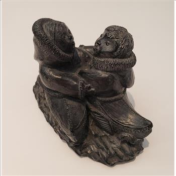 Vintage A Wolf Original Soapstone Sculpture Eskimo Couple Canoeing Made in Canada