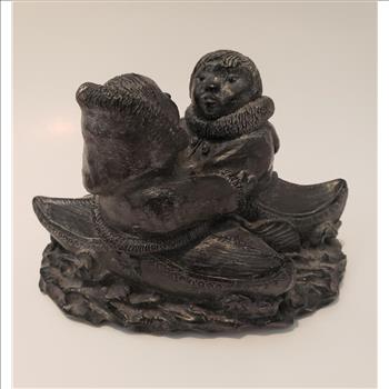 Vintage A Wolf Original Soapstone Sculpture Eskimo Couple Canoeing Made in Canada