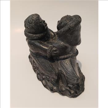 Vintage A Wolf Original Soapstone Sculpture Eskimo Couple Canoeing Made in Canada