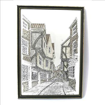 D A Heald Hand Tinted & Signed Framed Print The Shambles York UK