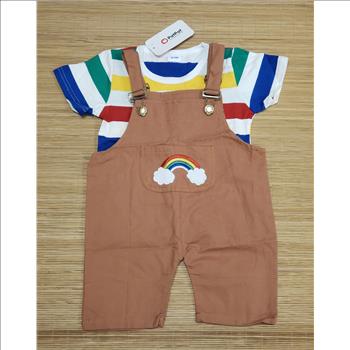 PatPat Made in China NWT Toddler Stripes Rainbow T-Shirt Solid Shorts Jumper Set Sz 18-24M