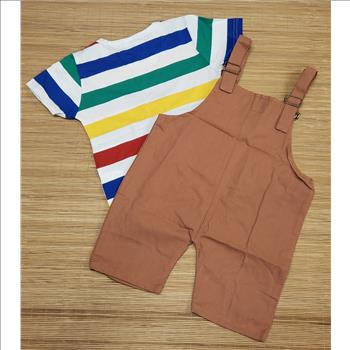 PatPat Made in China NWT Toddler Stripes Rainbow T-Shirt Solid Shorts Jumper Set Sz 18-24M