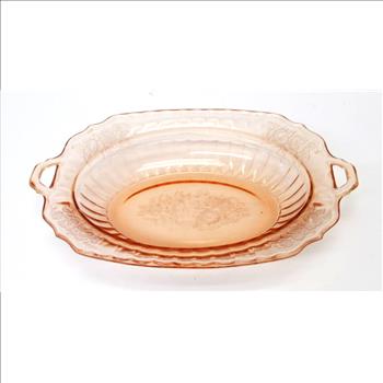 Vintage Pink Depression Glass Serving Dish with Handles