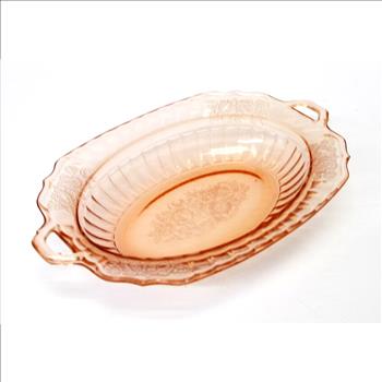 Vintage Pink Depression Glass Serving Dish with Handles