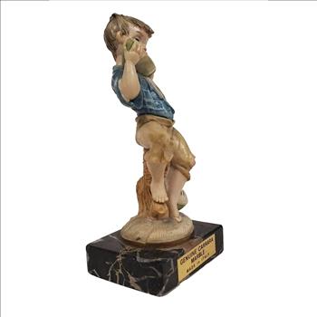 Vintage Fontanini Depose 1 Italy Genuine Carrara Marble Figurine Boy Eating Watermelon 4.75