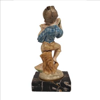Vintage Fontanini Depose 1 Italy Genuine Carrara Marble Figurine Boy Eating Watermelon 4.75
