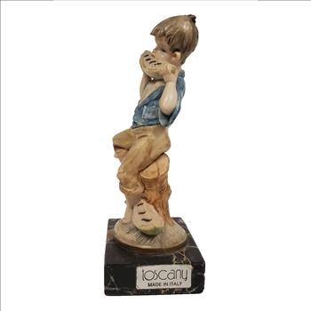 Vintage Fontanini Depose 1 Italy Genuine Carrara Marble Figurine Boy Eating Watermelon 4.75