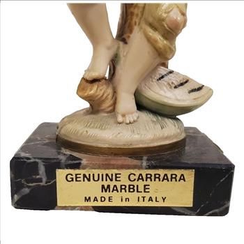 Vintage Fontanini Depose 1 Italy Genuine Carrara Marble Figurine Boy Eating Watermelon 4.75