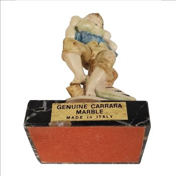 Vintage Fontanini Depose 1 Italy Genuine Carrara Marble Figurine Boy Eating Watermelon 4.75