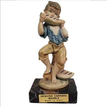 Vintage Fontanini Depose 1 Italy Genuine Carrara Marble Figurine Boy Eating Watermelon 4.75