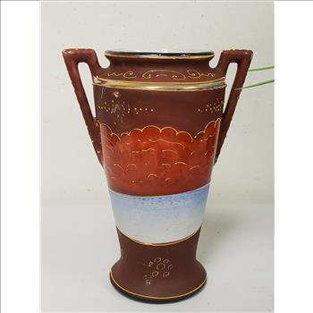 Japanese Satsuma Ware Hand Painted Geisha Lady Moriage Dual Handle Decor Vase 5
