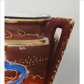 Japanese Satsuma Ware Hand Painted Geisha Lady Moriage Dual Handle Decor Vase 5