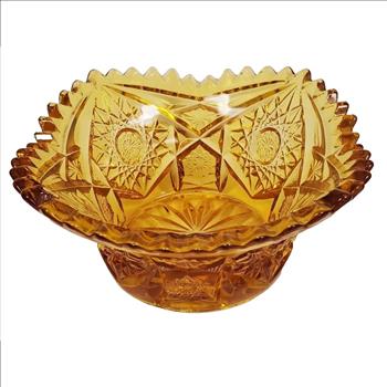 Vintage 1970's L E Smith Sunflower Sunburst Sawtooth Edge Sunburst Amber Dish