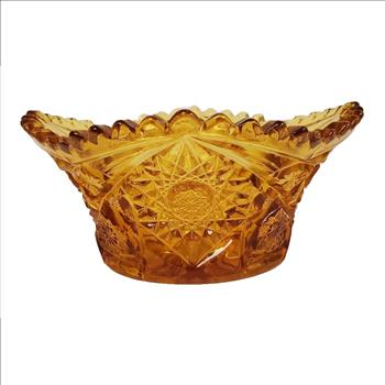 Vintage 1970's L E Smith Sunflower Sunburst Sawtooth Edge Sunburst Amber Dish