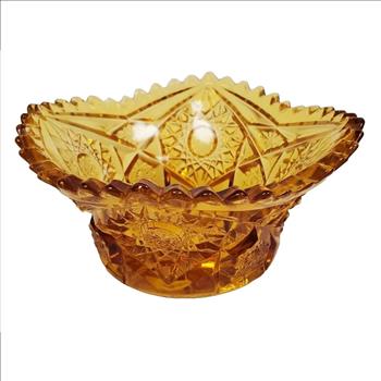 Vintage 1970's L E Smith Sunflower Sunburst Sawtooth Edge Sunburst Amber Dish