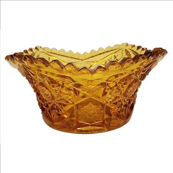 Vintage 1970's L E Smith Sunflower Sunburst Sawtooth Edge Sunburst Amber Dish