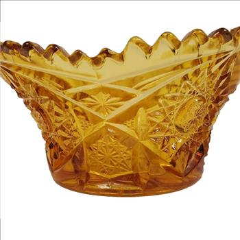 Vintage 1970's L E Smith Sunflower Sunburst Sawtooth Edge Sunburst Amber Dish