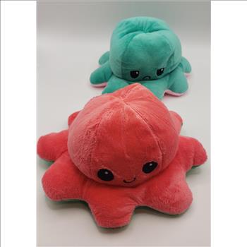 2 Pcs Reversible Octopus Plush Toys - Happy & Sad